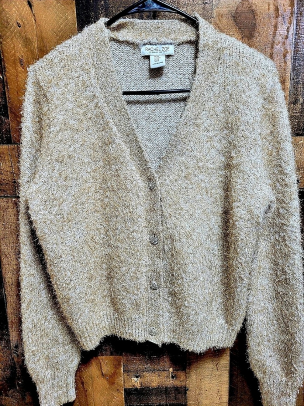 Rachel Zoe Metallic Knit Cardigan in Cream Size Medium